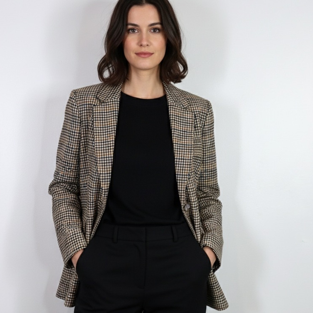 H&M Checkered Blazer - Black and Tan